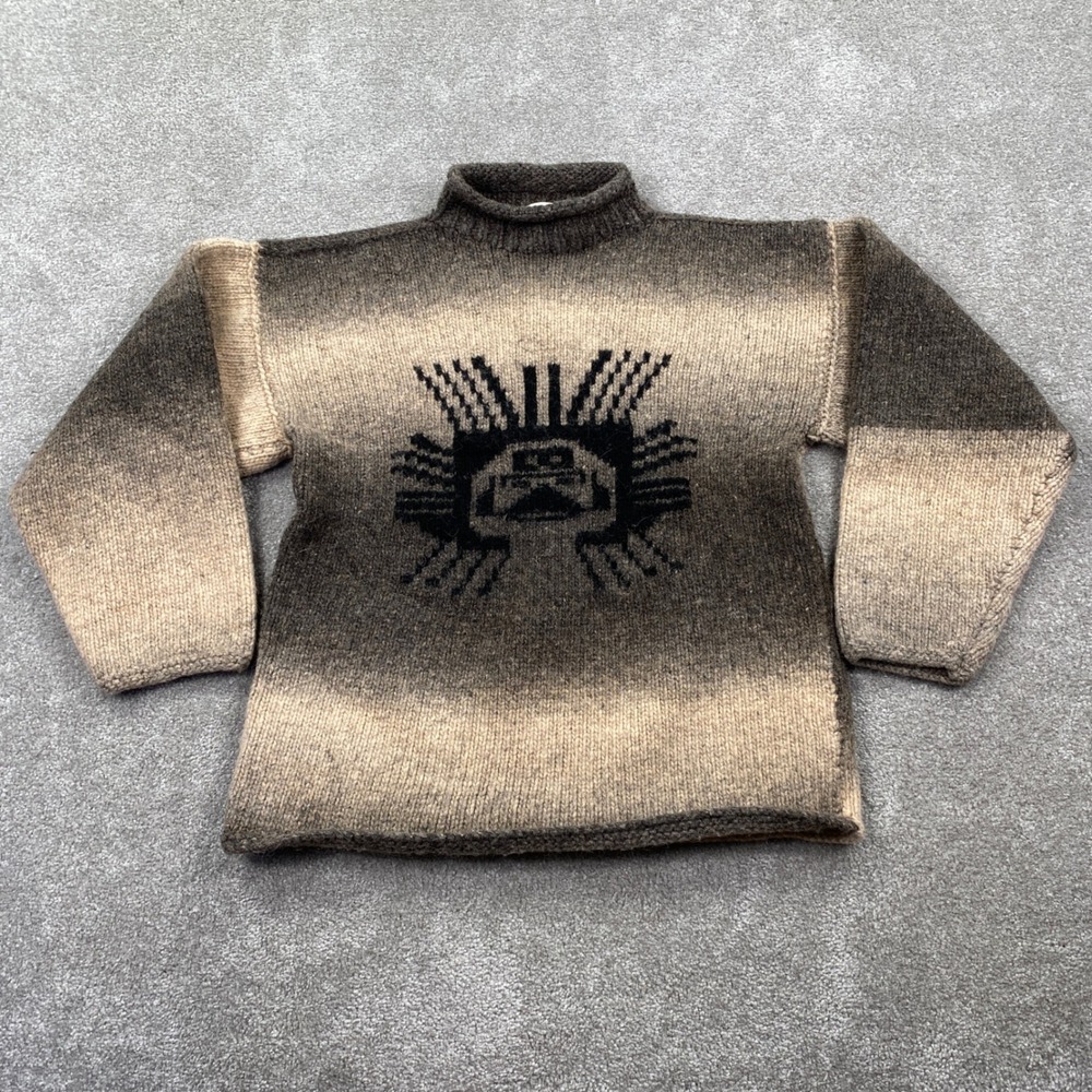 C.C.H. Import Wool Sweater Unisex S Brown Ombre Hand Knit Graphic Mock Neck